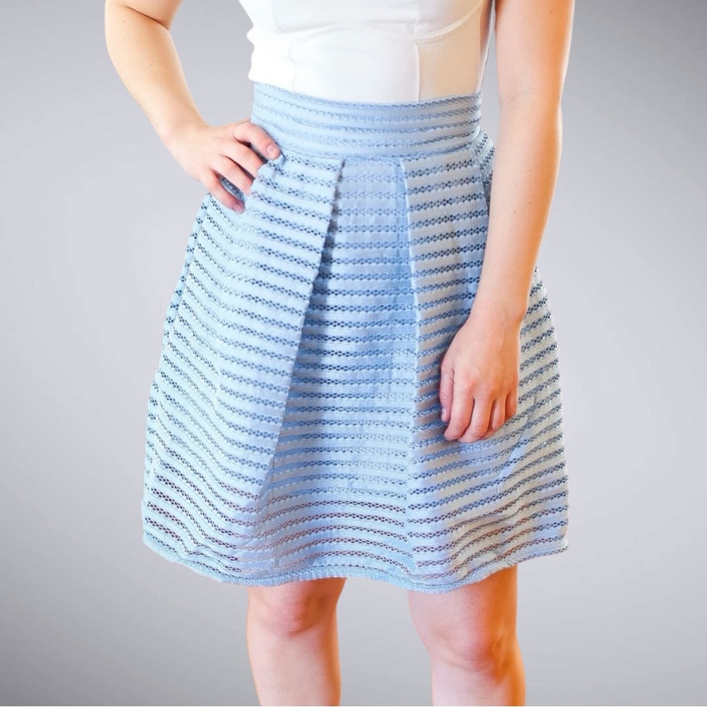 Red Lolly Skirt Blue High Waisted Zip Back NWOT S M L Striped Lightweight Spring